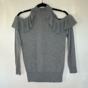 Francesca’s Collection‎ Alya cold shoulder ruffle sweater top grey gray small